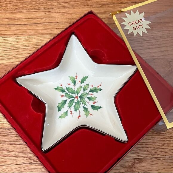 Lenox Holiday Platinum Star Candy Christmas Dish in Box - Picture 1 of 8
